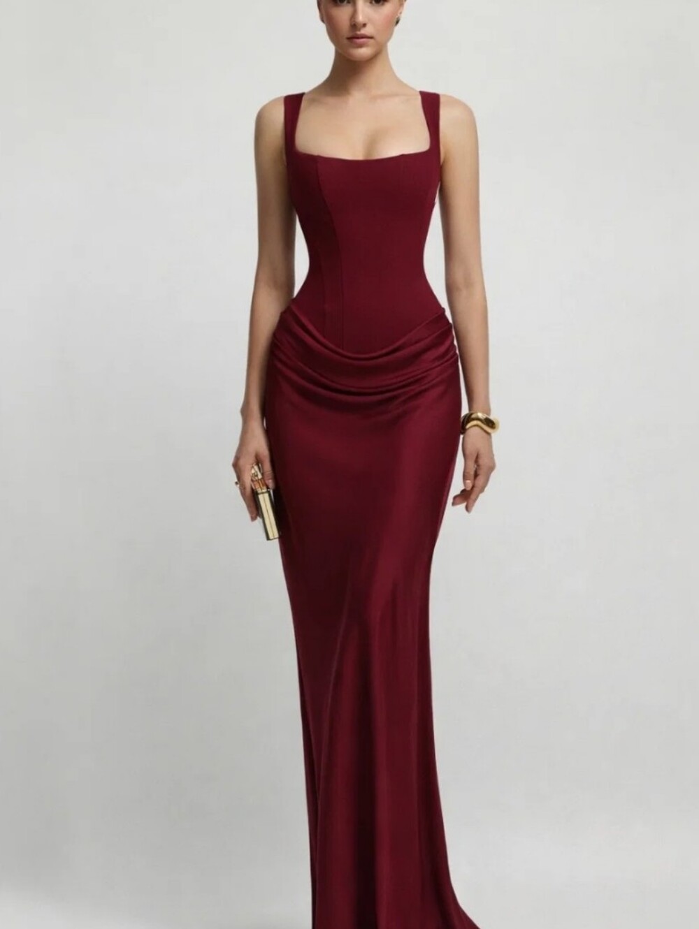 Fashion Class women’s Square-Neck Burgundy gown with Draped Waist size 6 NWTS